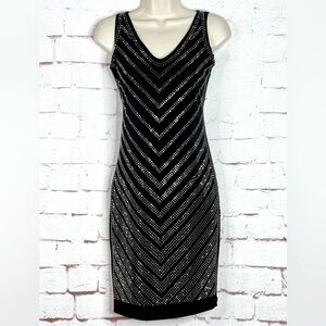 CACHE XS Silver Metallic Studs Embellished Black V-Neck Sleeveless Dress Size XS